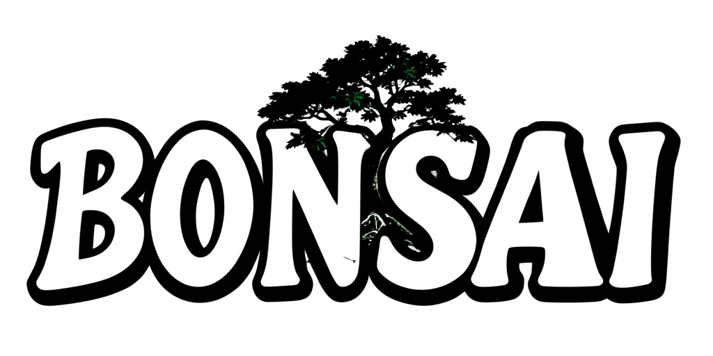 Typography: the word BONSAI in large bold letters with a small tree growing from them