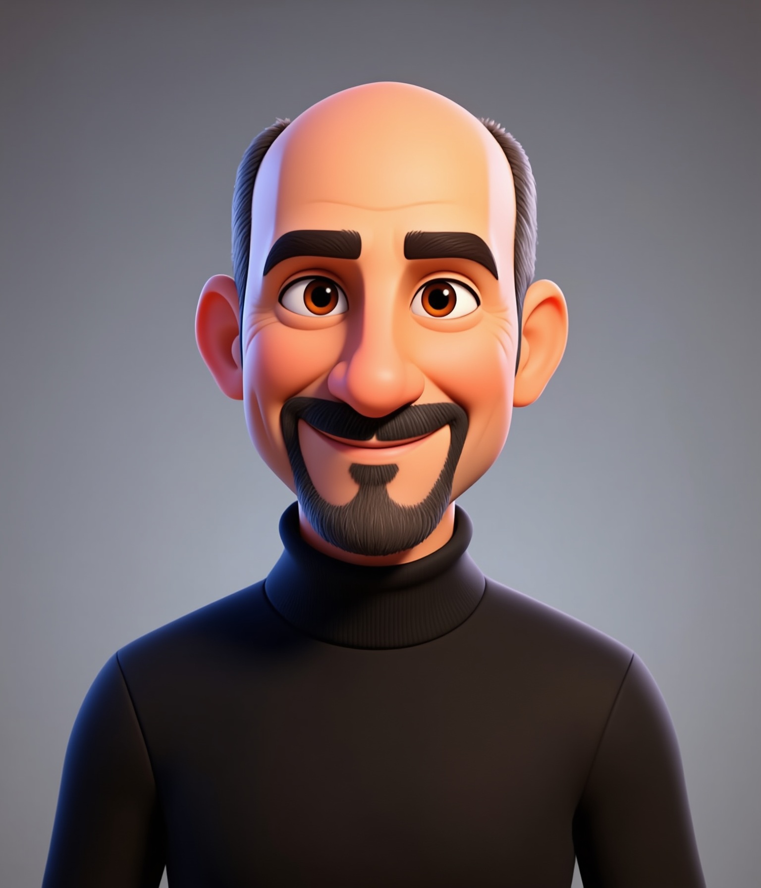 The man rendered as a colorful 3D Pixar-style animated character