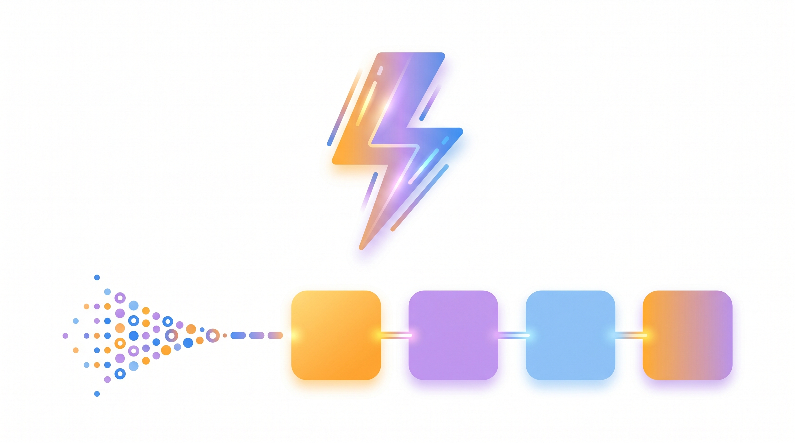 Illustration: a lightning bolt over a timeline collapsing from many small steps to four big steps