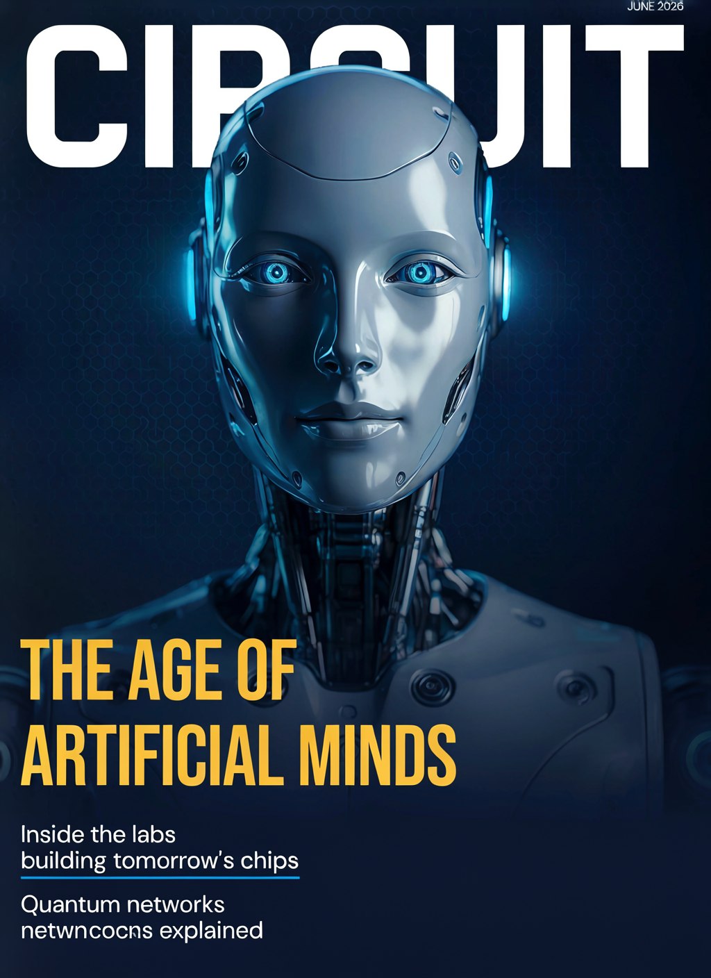 Generated CIRCUIT tech magazine cover with a humanoid robot overlapping the masthead