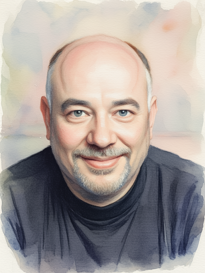 Portrait restyled as a soft watercolor painting